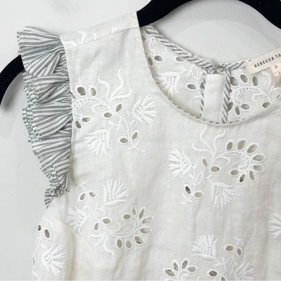 Rebecca Taylor Garden Eyelet Peplum Linen Top Sleeveless Floral Embroidered - Picture 5 of 8